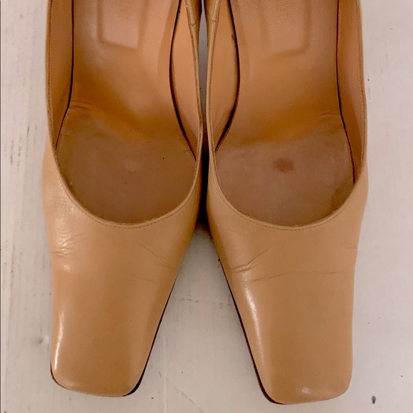 Italian shiny and soft natural tan color leather shoes square block heels Eu 40 - Picture 5 of 8